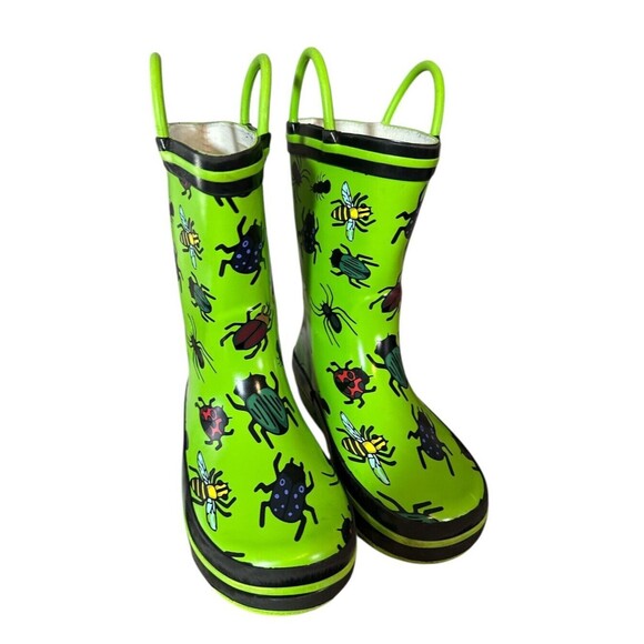 Norty Other - Kids Norty Waterproof Rubber Rain Boots Size 9 Green w/ Insects Bug Easy Pull On